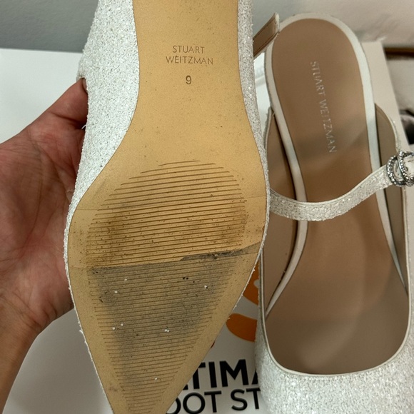 Women’s 9 Stuart Weitzman crystal buckle 75 glitter heeled mule - Picture 9 of 12